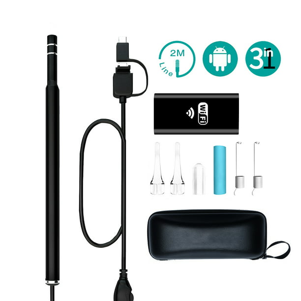 elegantstunning 3 in 1 Ear Cleaning USB Endoscope LED Visual Ear Spoon Otoscope Camera Black 